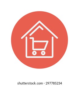 House shopping thin line icon for web and mobile minimalistic flat design. Vector white icon inside the red circle