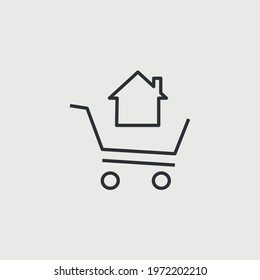 house shopping vector icon buying a house in trolley cart