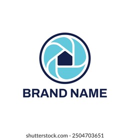 Casa y obturador de la cámara de la lente Logo Concepto