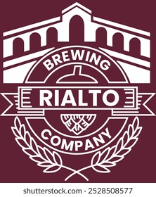 House side view with brewing company logo. wheat icon illustration with retro and classic illustration emblem. rialto company branding badge