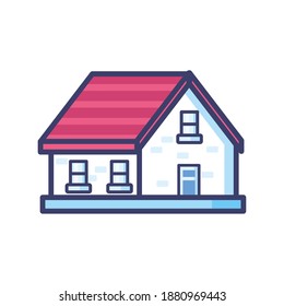 House of side view line and fill style icon design, Home real estate building theme Vector illustration