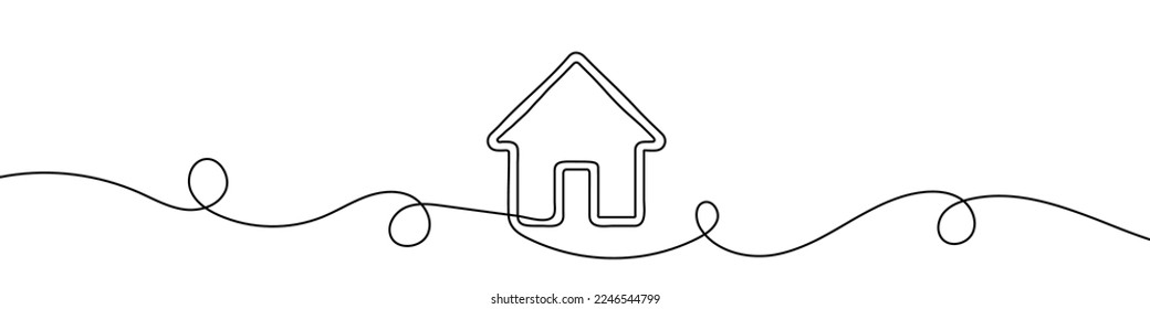 House sign in continuous line drawing style. Line art of house icon. Vector illustration. Abstract background