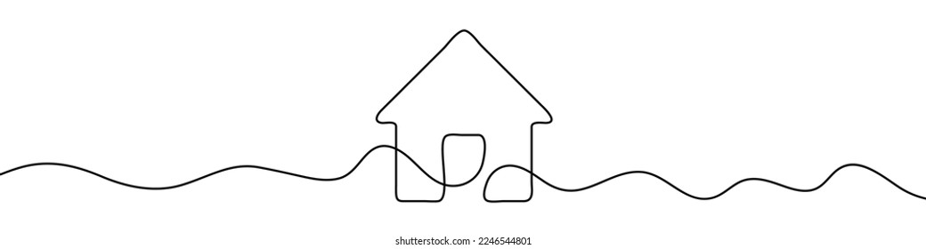 House sign in continuous line drawing style. Line art of house icon. Vector illustration. Abstract background