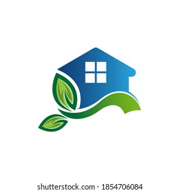 Signo de casa con hoja verde, ilustración vectorial.EPS 10