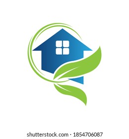 House sign with green leaf, vector illustration.EPS 10