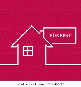 House with a sign for rent. Rental housing. real estate logo.