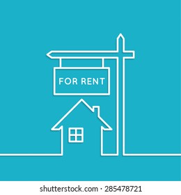 House with a sign for rent. Rental housing. 