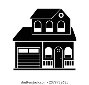 House silhouette. Silhouette of House in black and white colors. Hand Drawn House isolated on white background. vector illustration. Black silhouette House. Home icon. Home silhouette.
