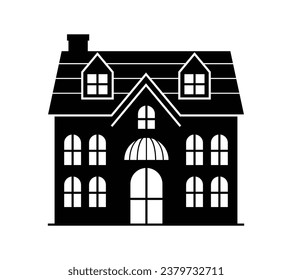 House silhouette. Silhouette of House in black and white colors. Hand Drawn House isolated on white background. vector illustration. Black silhouette House. Home icon. Home silhouette.