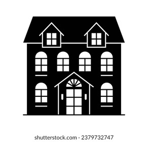 House silhouette. Silhouette of House in black and white colors. Hand Drawn House isolated on white background. vector illustration. Black silhouette House. Home icon. Home silhouette.