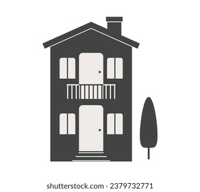 House silhouette. Silhouette of House in black and white colors. Hand Drawn House isolated on white background. vector illustration. Black silhouette House. Home icon. Home silhouette.