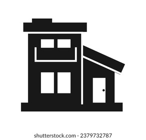 House silhouette. Silhouette of House in black and white colors. Hand Drawn House isolated on white background. vector illustration. Black silhouette House. Home icon. Home silhouette.