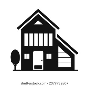 House silhouette. Silhouette of House in black and white colors. Hand Drawn House isolated on white background. vector illustration. Black silhouette House. Home icon. Home silhouette.