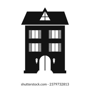 House silhouette. Silhouette of House in black and white colors. Hand Drawn House isolated on white background. vector illustration. Black silhouette House. Home icon. Home silhouette.