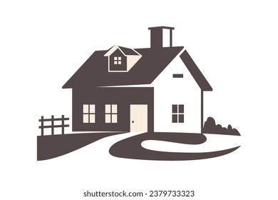 Silhouette de casa. Silhouette de House en colores blanco y negro. Casa de la mano aislada sobre fondo blanco. ilustración vectorial. Casa de silueta negra. Icono de inicio. Silhouette de casa.