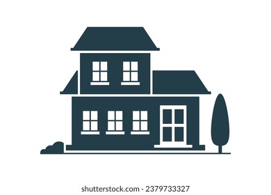 House silhouette. Silhouette of House in black and white colors. Hand Drawn House isolated on white background. vector illustration. Black silhouette House. Home icon. Home silhouette.