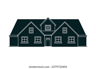 House silhouette. Silhouette of House in black and white colors. Hand Drawn House isolated on white background. vector illustration. Black silhouette House. Home icon. Home silhouette.