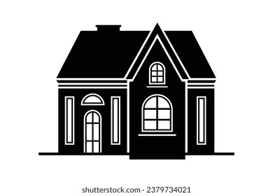House silhouette. Silhouette of House in black and white colors. Hand Drawn House isolated on white background. vector illustration. Black silhouette House. Home icon. Home silhouette.