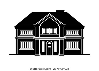 House silhouette. Silhouette of House in black and white colors. Hand Drawn House isolated on white background. vector illustration. Black silhouette House. Home icon. Home silhouette.