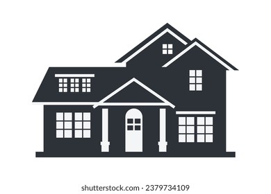 House silhouette. Silhouette of House in black and white colors. Hand Drawn House isolated on white background. vector illustration. Black silhouette House. Home icon. Home silhouette.