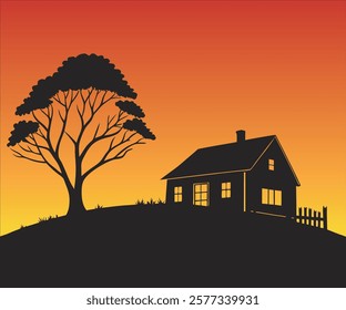 House silhouette collection with white background. landscape silhouette.
