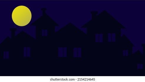 house silhouette dark night black blue background full moon vector illustration