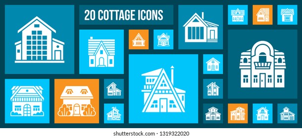House silhouette icons set. Isolated web sign kit of home exterior. Township pictogram collection includes building, garage, facade. Simple white contour symbol. Cottage vector Icon shape