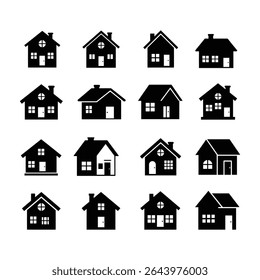 
House silhouette Icons Set with white background .