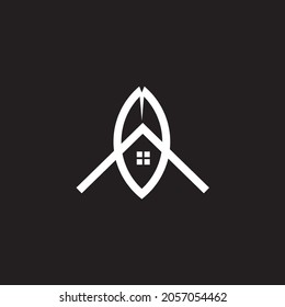 House Silhouette On Leaf Logo Design Stock Vector