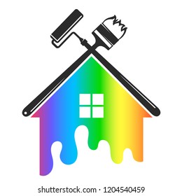House silhouette painting brush and roller