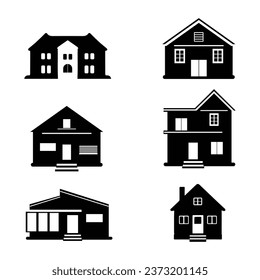 Vector de colección de conjuntos de siluetas de casa aislado en fondo blanco