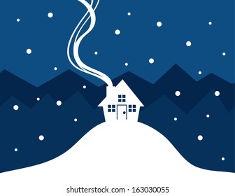 House silhouette with show falling 