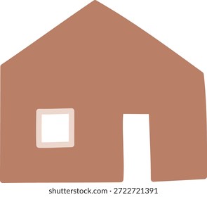 Haus Silhouette mit quadratischem Fenster und offene Tür in sauberer Cartoon Linie, geometrische Form und fette Kontur. Symbol für Haus, Unterkunft, Sicherheit und Eigentum. Cartoon, Vektorgrafik.