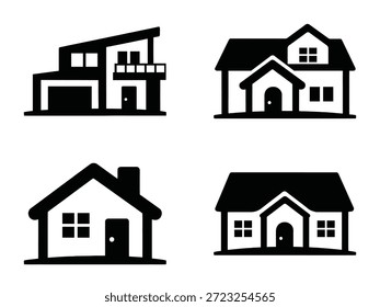 House Silhouette Vector Icon Set for Home, Property, and Real Estate Design
