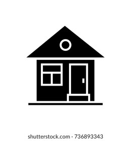 house simple with door icon, vector illustration, black sign on isolated background