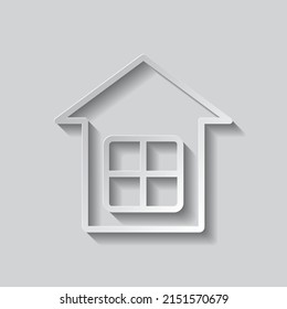 Icono de la casa simple. Diseño plano. Estilo de papel con sombra. Fondo gris.ai