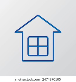 Einfaches Haussymbol. Flaches Design. Papierschnittdesign. Ausgeschnittenes blaues Symbol mit Schatten. Grauer Hintergrund.ai