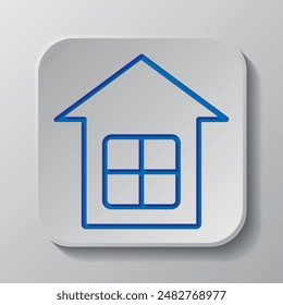 House simple icon. Flat design. Paper cut design. Cutted blue symbol with shadow. Gray badge button, gray background.ai