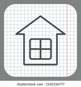 House simple icon. Flat desing. On graph paper. Grey background.ai