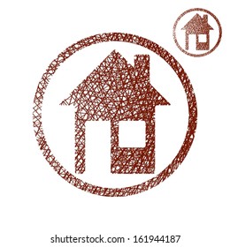House simple single color icon isolated on white background with sketch lined hand drawn texture.