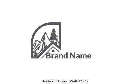 Haus Einfache und einzigartige Linie Berg mit Dach-Haus Grafik Symbol Logo Design abstrakte Konzept Vektor Stock. Kann als Symbol für Abenteuer oder Zuhause verwendet werden (13)