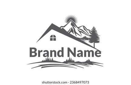 House Simple and unique line mountain with roof house image graphic icon logo design abstract concept vector stock. Can be used as symbol related to adventure or home (13)