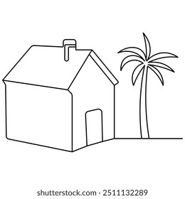 Casa de arte de linha única, desenho contínuo de uma linha de isolados contorno arte vetorial 