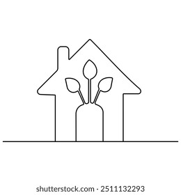 Arte de una sola línea de la casa, dibujo continuo de una línea de Arte vectorial de contorno aislado 