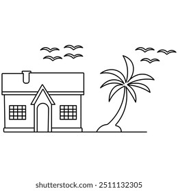 House single line art, continuous one line drawing of  Isolated outline vector art 