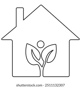 House single line art, continuous one line drawing of  Isolated outline vector art 