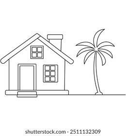 Casa de arte de linha única, desenho contínuo de uma linha de isolados contorno arte vetorial 