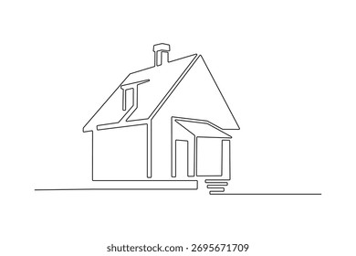 House single line art continuous one line drawing of isolated outline vector art