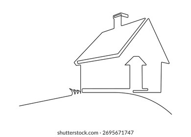 Casa de una sola línea de arte continuo de una línea de dibujo de Arte vectorial de contorno aislado