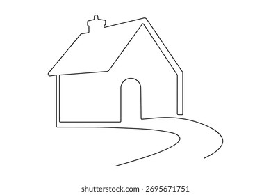 House single line art continuous one line drawing of isolated outline vector art
